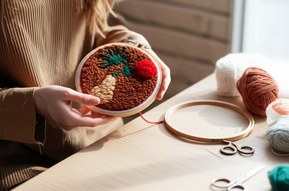 Diy Punch Needle Embroidery Starter Kits For Beginner Leaves Pattern Funny Easy Yarn Painting Arts DIY Needlework Set Sewing Kit - gallery 1