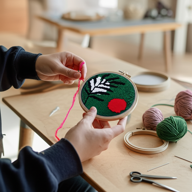 Diy Punch Needle Embroidery Starter Kits For Beginner Leaves Pattern Funny Easy Yarn Painting Arts DIY Needlework Set Sewing Kit - gallery 1