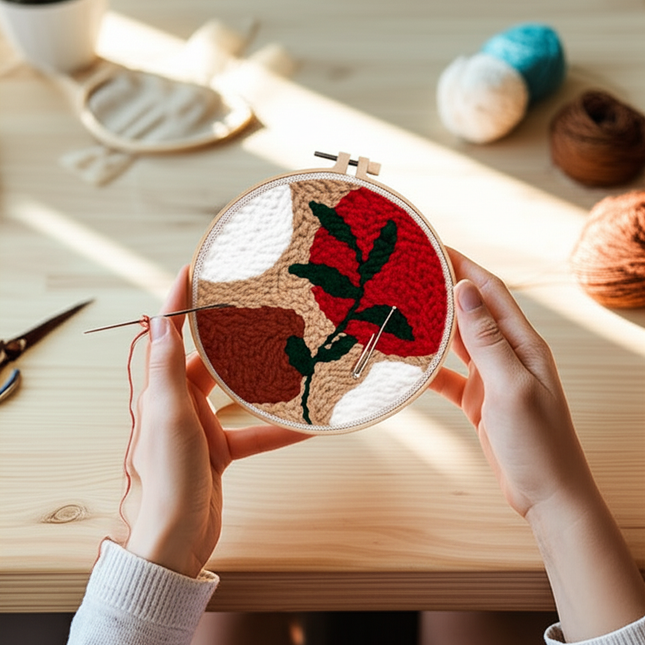 Diy Punch Needle Embroidery Starter Kits For Beginner Leaves Pattern Funny Easy Yarn Painting Arts DIY Needlework Set Sewing Kit - gallery 1