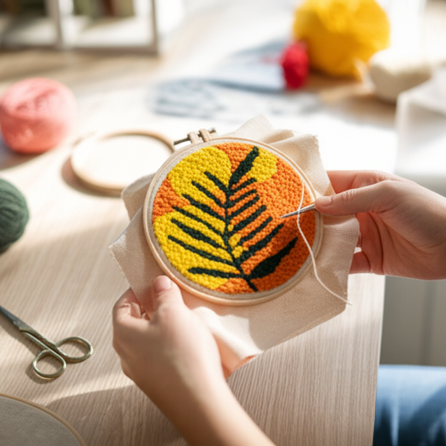Diy Punch Needle Embroidery Starter Kits For Beginner Leaves Pattern Funny Easy Yarn Painting Arts DIY Needlework Set Sewing Kit - gallery 1
