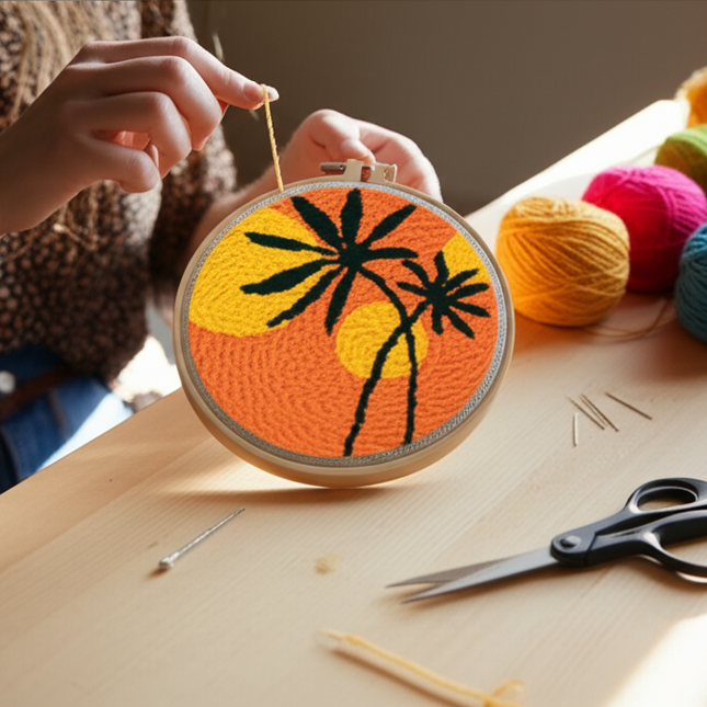 Diy Punch Needle Embroidery Starter Kits For Beginner Leaves Pattern Funny Easy Yarn Painting Arts DIY Needlework Set Sewing Kit - gallery 1
