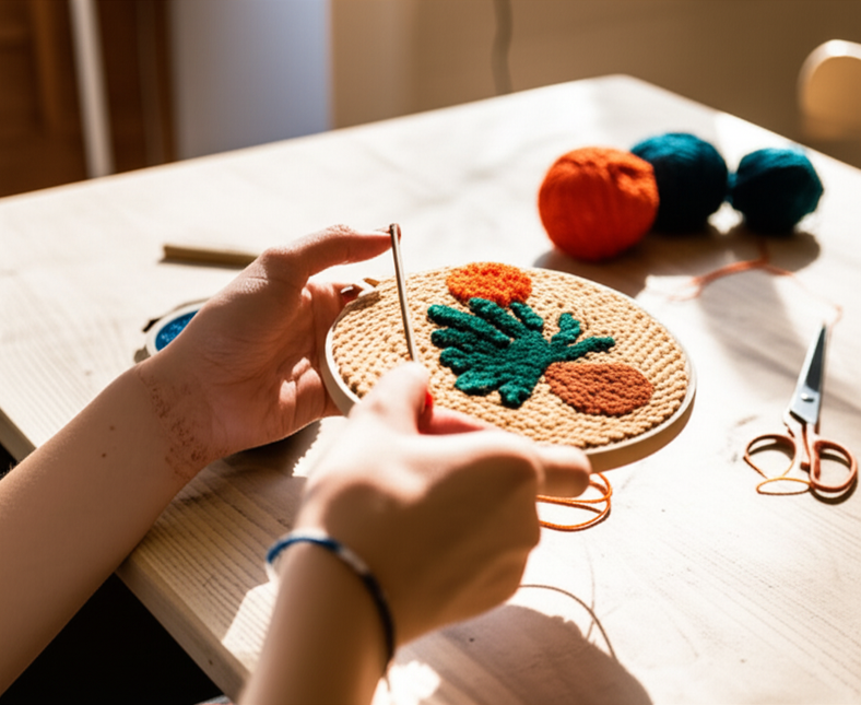 Diy Punch Needle Embroidery Starter Kits For Beginner Leaves Pattern Funny Easy Yarn Painting Arts DIY Needlework Set Sewing Kit - gallery 1