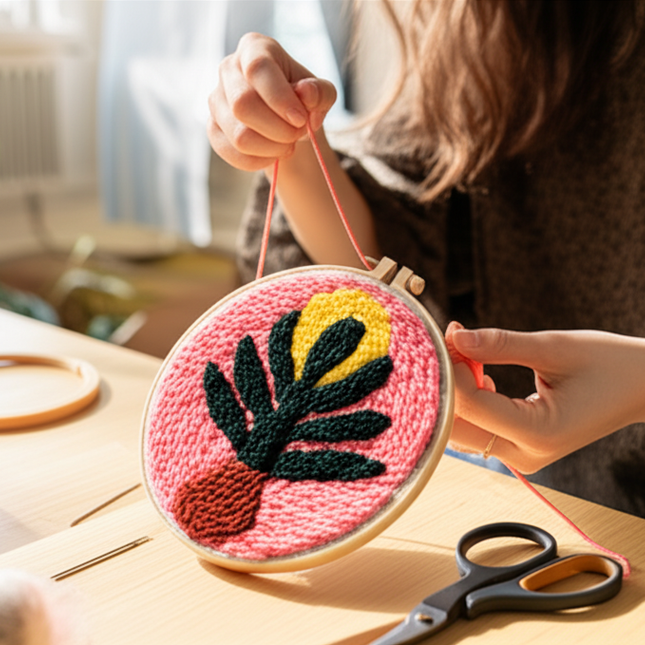 Diy Punch Needle Embroidery Starter Kits For Beginner Leaves Pattern Funny Easy Yarn Painting Arts DIY Needlework Set Sewing Kit - gallery 1