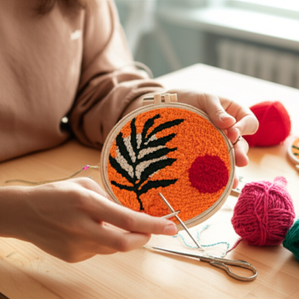 Diy Punch Needle Embroidery Starter Kits For Beginner Leaves Pattern Funny Easy Yarn Painting Arts DIY Needlework Set Sewing Kit - gallery 1