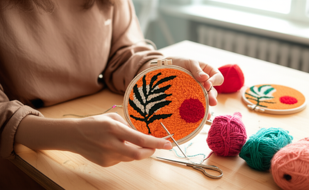 Diy Punch Needle Embroidery Starter Kits For Beginner Leaves Pattern Funny Easy Yarn Painting Arts DIY Needlework Set Sewing Kit - gallery 1