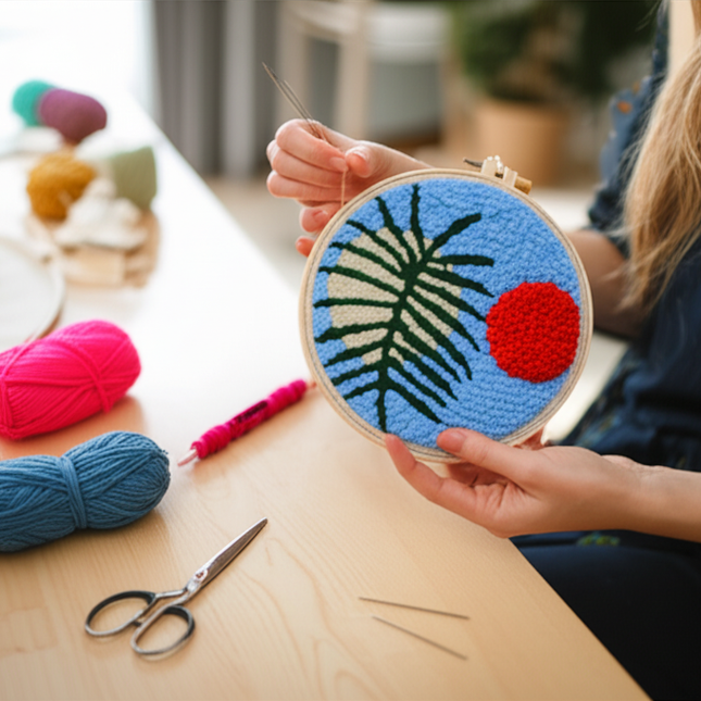Diy Punch Needle Embroidery Starter Kits For Beginner Leaves Pattern Funny Easy Yarn Painting Arts DIY Needlework Set Sewing Kit - gallery 1