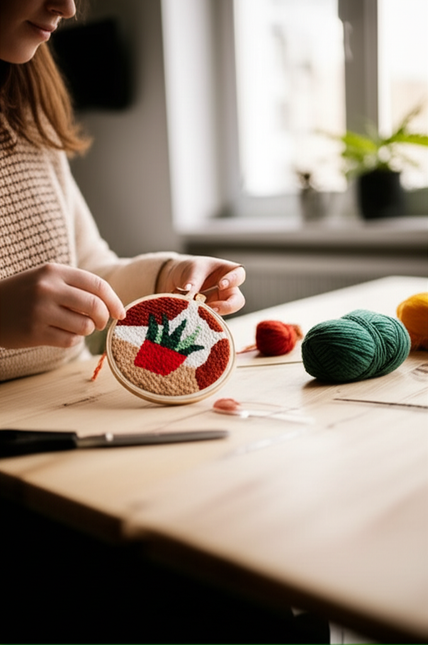 Diy Punch Needle Embroidery Starter Kits For Beginner Leaves Pattern Funny Easy Yarn Painting Arts DIY Needlework Set Sewing Kit - gallery 1