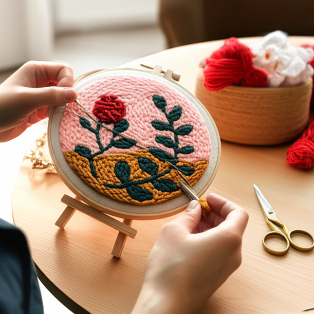DIY Punch Needle Embroidery Kit with Yarn Floral Pattern Starter Kit Magic Tufting Set Poking Cross Stitch Tools For Knitting - gallery 1