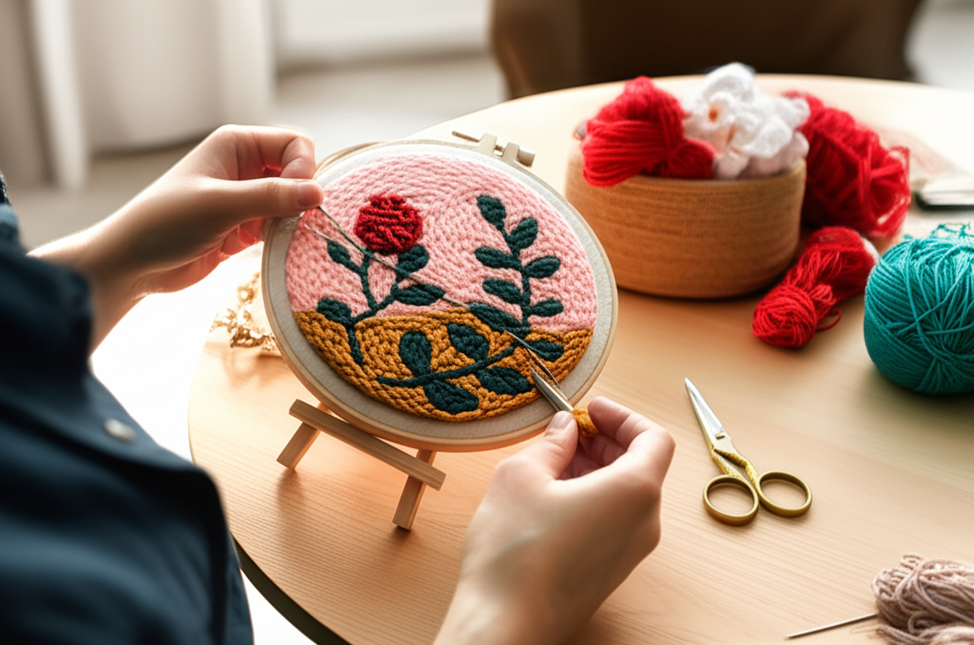 DIY Punch Needle Embroidery Kit with Yarn Floral Pattern Starter Kit Magic Tufting Set Poking Cross Stitch Tools For Knitting - gallery 1