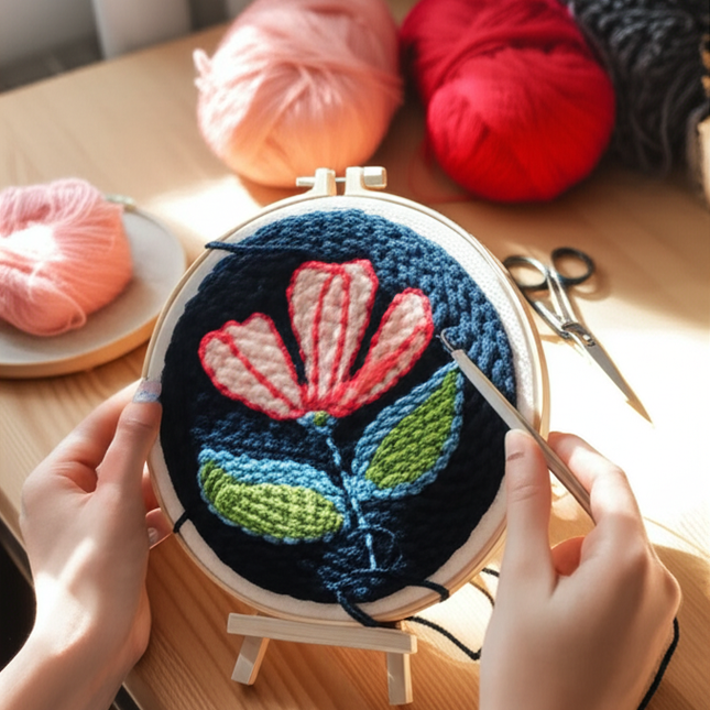 DIY Punch Needle Embroidery Kit with Yarn Floral Pattern Starter Kit Magic Tufting Set Poking Cross Stitch Tools For Knitting - gallery 1