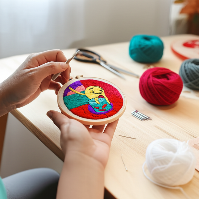 DIY Punch Needle Kits for Beginners Cute Animal with Hoop Embroidery Punch Needle Tool for Art Crafts Handmade Cross stitch kits - gallery 1