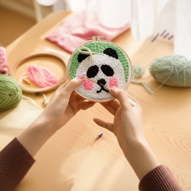 20x20cm DIY Punch Needle Kit for Adults Beginners Set Dog with Daisy Flower Punch Stitch Embroidery Kit Art Craft for Home Decor - gallery 1