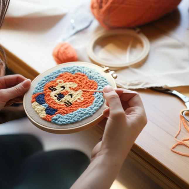 20x20cm DIY Punch Needle Kit for Adults Beginners Set Dog with Daisy Flower Punch Stitch Embroidery Kit Art Craft for Home Decor - gallery 1