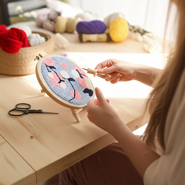 DIY Punch Needle Embroidery Kit with Yarn Floral Pattern Starter Kit Magic Tufting Set Poking Cross Stitch Tools For Knitting - gallery 1
