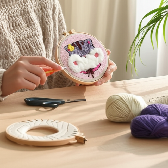 DIY Craft Punch Needle Embroidery Kits Rug for Starter Kits with Stamped Color Pattern Package Yarn and Embroidery Needle Pen - gallery 1