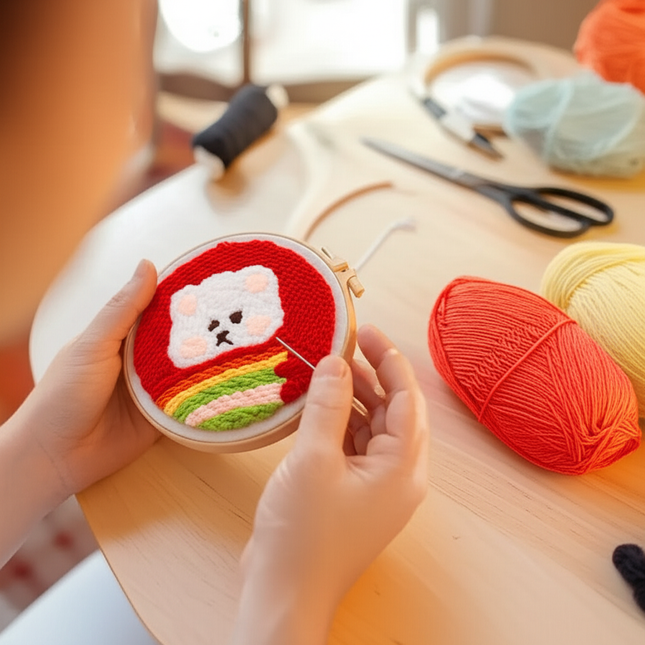 DIY Craft Punch Needle Embroidery Kits Rug for Starter Kits with Stamped Color Pattern Package Yarn and Embroidery Needle Pen - gallery 1