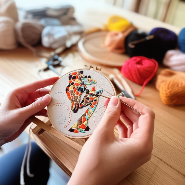Cute Cartoon Giraffe Animal Embroidery kit for DIY Crafter with Thread Needle Instructions Cross Stich Kit DIY Gift - gallery 1