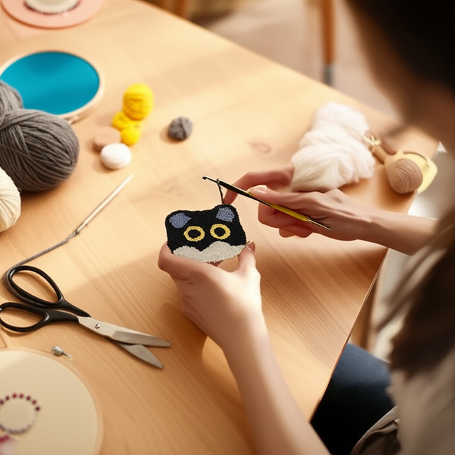 DIY Punch Needle Coaster Starter Kits Cute Cat Needlework Wool Poke Magic Embroidery Needle Kit Yarn for Beginners Home Decor - gallery 1
