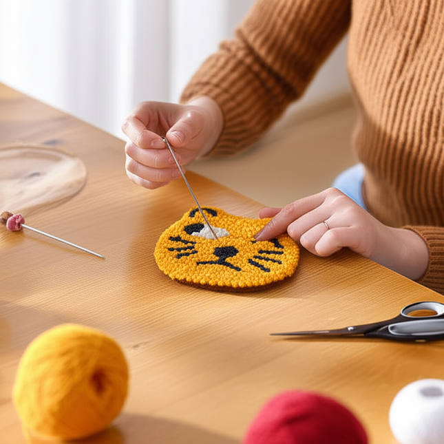 DIY Punch Needle Coaster Starter Kits Cute Cat Needlework Wool Poke Magic Embroidery Needle Kit Yarn for Beginners Home Decor - gallery 1