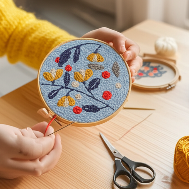 DIY Punch Needle Embroidery Kit with Yarn Floral Pattern Starter Kit Magic Tufting Set Poking Cross Stitch Tools For Knitting - gallery 1