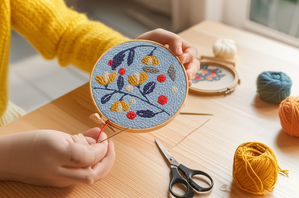 DIY Punch Needle Embroidery Kit with Yarn Floral Pattern Starter Kit Magic Tufting Set Poking Cross Stitch Tools For Knitting - gallery 1