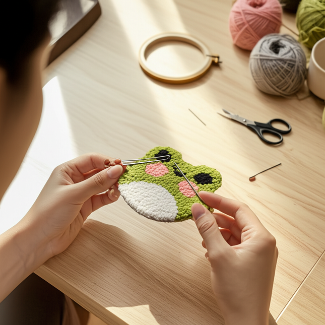 DIY Punch Needle Coaster Starter Kits Cute Cat Needlework Wool Poke Magic Embroidery Needle Kit Yarn for Beginners Home Decor - gallery 1