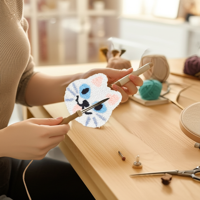 DIY Punch Needle Coaster Starter Kits Cute Cat Needlework Wool Poke Magic Embroidery Needle Kit Yarn for Beginners Home Decor - gallery 1