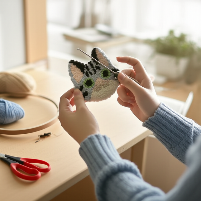 DIY Punch Needle Coaster Starter Kits Cute Cat Needlework Wool Poke Magic Embroidery Needle Kit Yarn for Beginners Home Decor - gallery 1