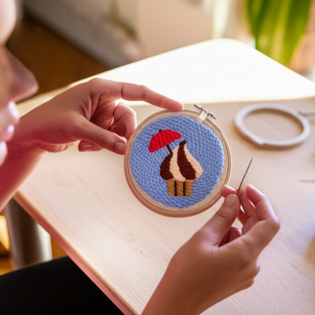 Easy Punch Needle Embroidery Kits for Beginners Adults Magic Needle Embroidery Set Soft Yarn Cute Ice Cream Needlework Set - gallery 1