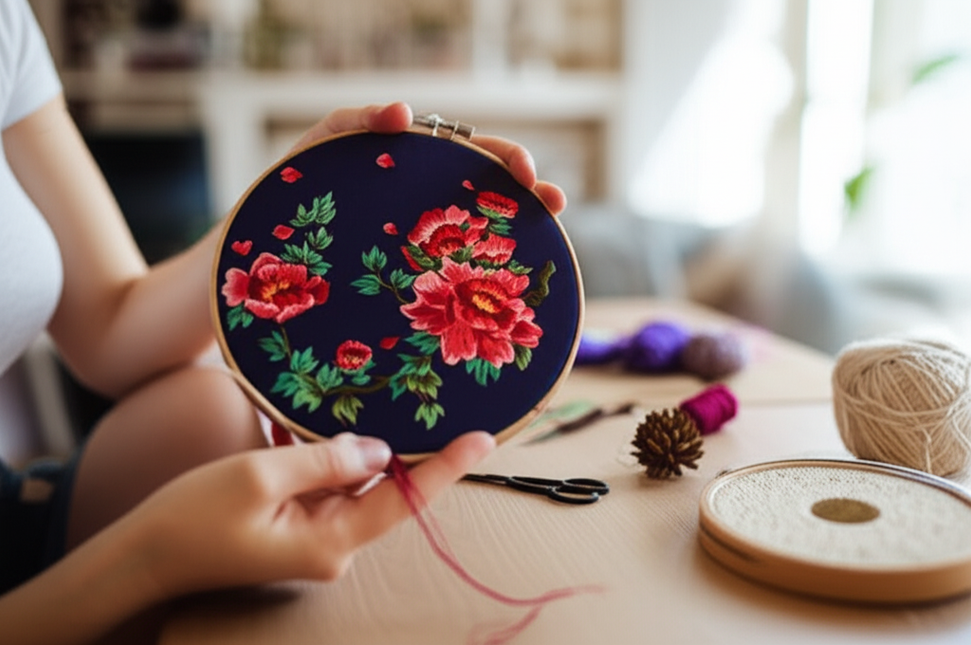 Flower Heart Embroidery Kit for Beginners with Pattern and Instructions Threads and Needles,Needlepoint Kit for Adults - gallery 1