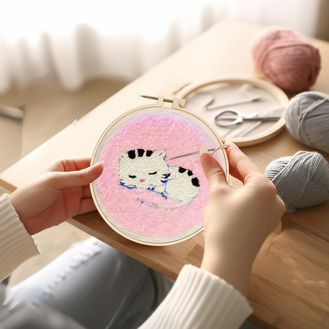 20x20cm Punch Needle Embroidery Starter Kits For Beginners Punch Needle Embroidery Hoops Flowers  Animals Picture Diy Crafts - gallery 1