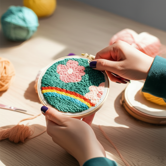 20x20cm Punch Needle Embroidery Starter Kits For Beginners Punch Needle Embroidery Hoops Flowers  Animals Picture Diy Crafts - gallery 1