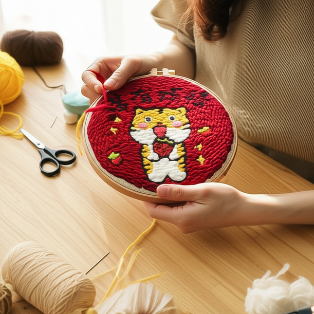 20x20cm Punch Needle Embroidery Starter Kits For Beginners Punch Needle Embroidery Hoops Flowers  Animals Picture Diy Crafts - gallery 1