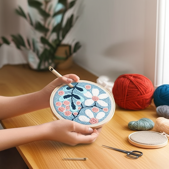 DIY Punch Needle Embroidery Kit with Yarn Floral Pattern Starter Kit Magic Tufting Set Poking Cross Stitch Tools For Knitting - gallery 1