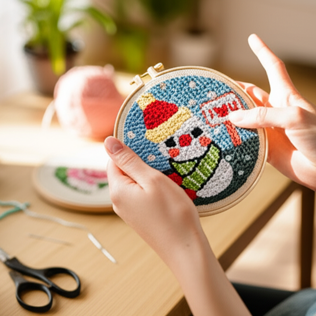 20x20cm Punch Needle Embroidery Starter Kits For Beginners Punch Needle Embroidery Hoops Flowers  Animals Picture Diy Crafts - gallery 1