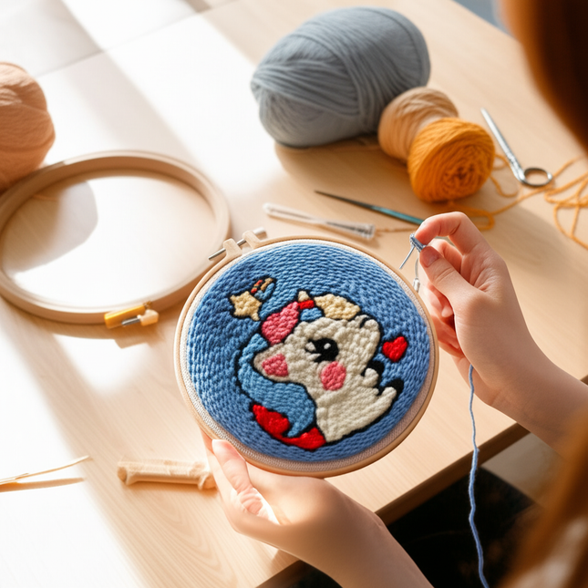 20x20cm Punch Needle Embroidery Starter Kits For Beginners Punch Needle Embroidery Hoops Flowers  Animals Picture Diy Crafts - gallery 1