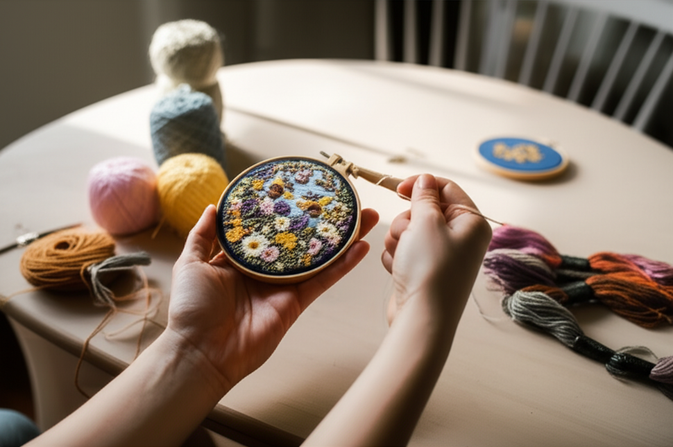 Flower Bee Embroidery Kit for Adult Cross Stitch Set for Hand with Animal Patterns and Instructions DIY with Threads and Needles - gallery 1