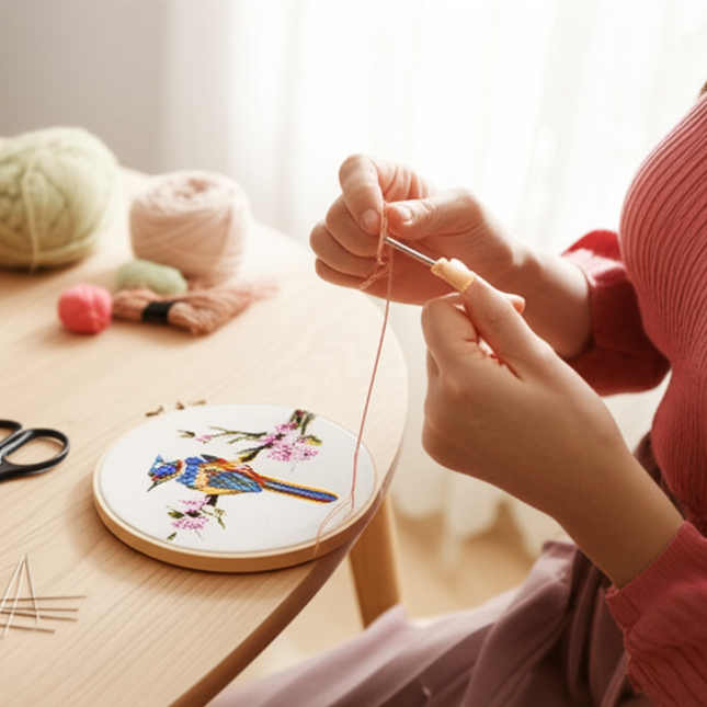 Chinese Wind Bird Flower Pattern Embroidery Kit with Instruction Needle Cloth with Pattern for DIY Craft Kit Home Decor - gallery 1