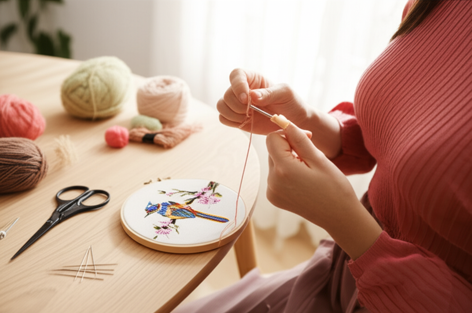 Chinese Wind Bird Flower Pattern Embroidery Kit with Instruction Needle Cloth with Pattern for DIY Craft Kit Home Decor - gallery 1