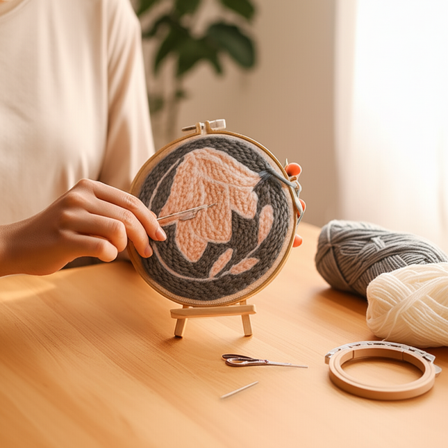 DIY Punch Needle Embroidery Kit with Yarn Floral Pattern Starter Kit Magic Tufting Set Poking Cross Stitch Tools For Knitting - gallery 1