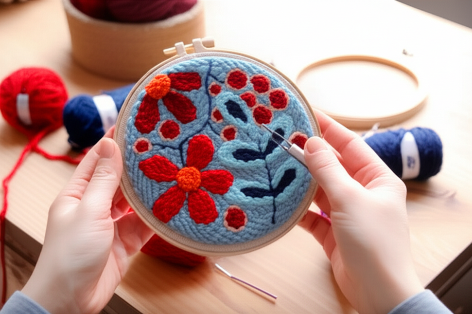 DIY Punch Needle Embroidery Kit with Yarn Floral Pattern Starter Kit Magic Tufting Set Poking Cross Stitch Tools For Knitting - gallery 1