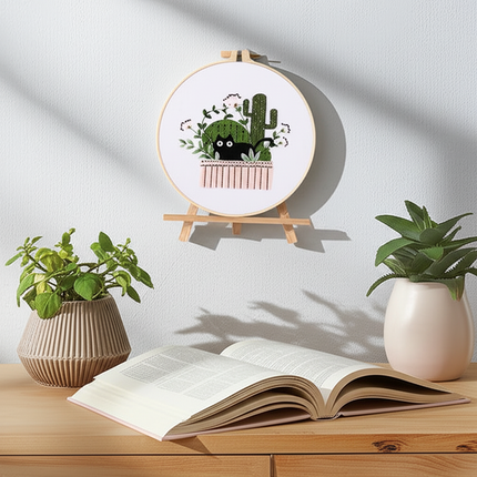 Embroidery Kit for Beginners DIY Adult Beginner Embroidery Kits with Cat Plant Flower Pattern Needles Threads Instructions - gallery 2