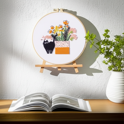 Embroidery Kit for Beginners DIY Adult Beginner Embroidery Kits with Cat Plant Flower Pattern Needles Threads Instructions - gallery 2