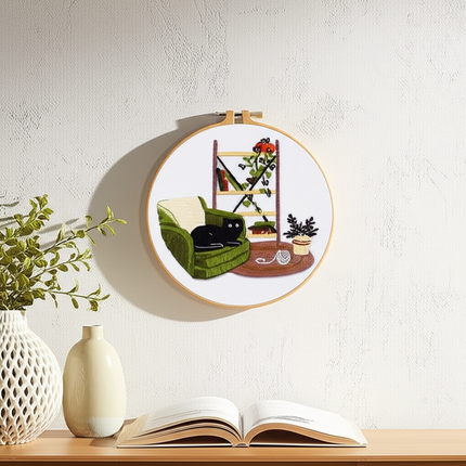 Embroidery Kit for Beginners DIY Adult Beginner Embroidery Kits with Cat Plant Flower Pattern Needles Threads Instructions - gallery 2