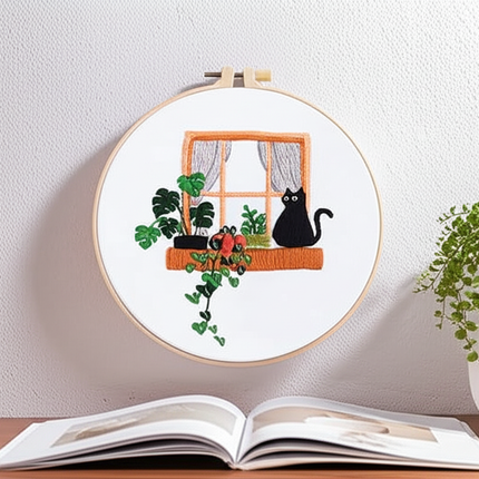 Embroidery Kit for Beginners DIY Adult Beginner Embroidery Kits with Cat Plant Flower Pattern Needles Threads Instructions - gallery 2