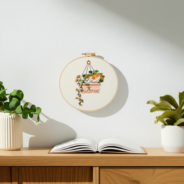 Embroidery Kit for Beginners DIY Adult Beginner Embroidery Kits with Cat Plant Flower Pattern Needles Threads Instructions - gallery 2
