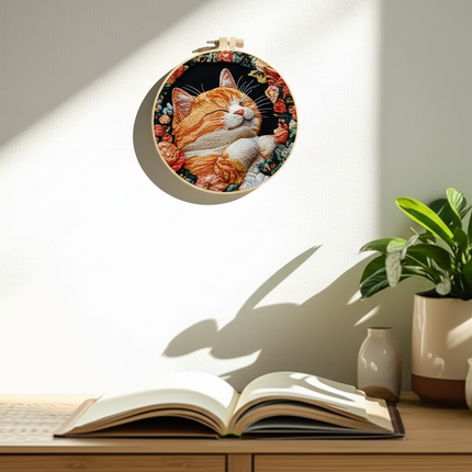 Cat Flower Black Cloth Pattern Embroidery Set with Needle Instruction Stamped Clothes Kit for Room Decor Perfect Handmade Gift - gallery 2