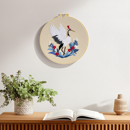Flying Crane Flowers Pattern Embroidery Kit with Instructions Needles Thread Stamped Clothes for Room Decor - gallery 2