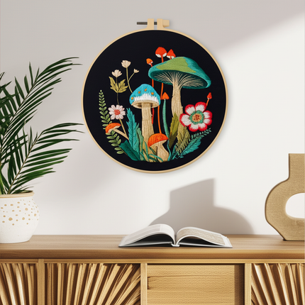 3D Mushroom Flower Black Cloth Pattern Embroidery Kit Set with Needle Instruction Stamped Clothes Kit for Room Decor 2025 - gallery 2