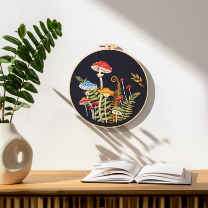 3D Mushroom Flower Black Cloth Pattern Embroidery Kit Set with Needle Instruction Stamped Clothes Kit for Room Decor 2025 - gallery 2